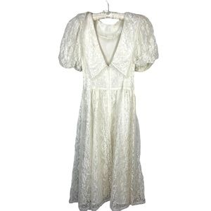 Vintage Gunne Sax White Lace Prom Wedding A-line Maxi Dress Junior Petite Womens